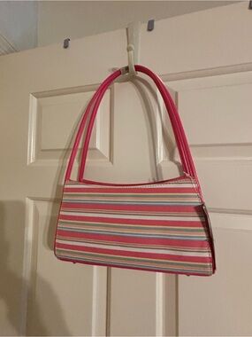 Pink Striped Shoulder Bag - Casual Everyday Tote
